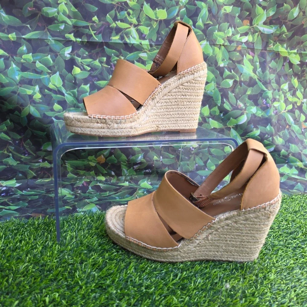 Treasure & Bond Espadrille Wedge Sandals Womens 8.5M Tan Leather Ankle Strap